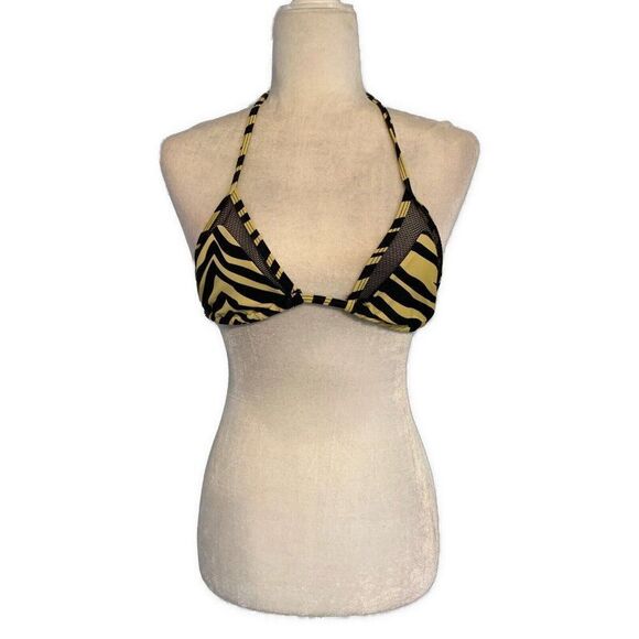 Kendall Kylie Black Yellow Tiger Print Triangle Bikini Top Xs - Picture 3 of 6